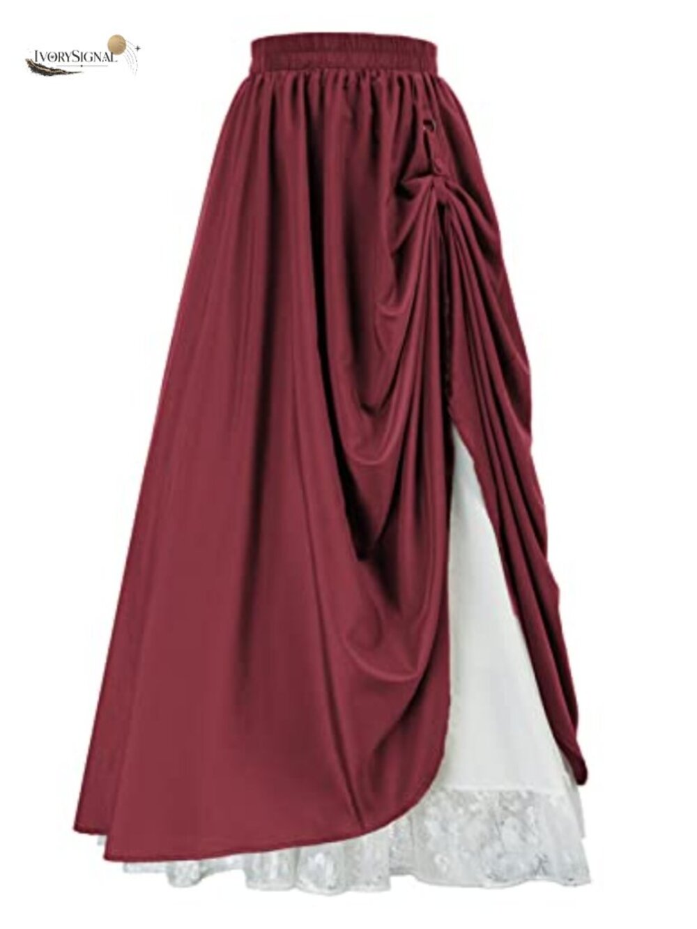 Women's Renaissance Maxi Skirt Double Layered A-Line Elastic Waist Long Flowy
